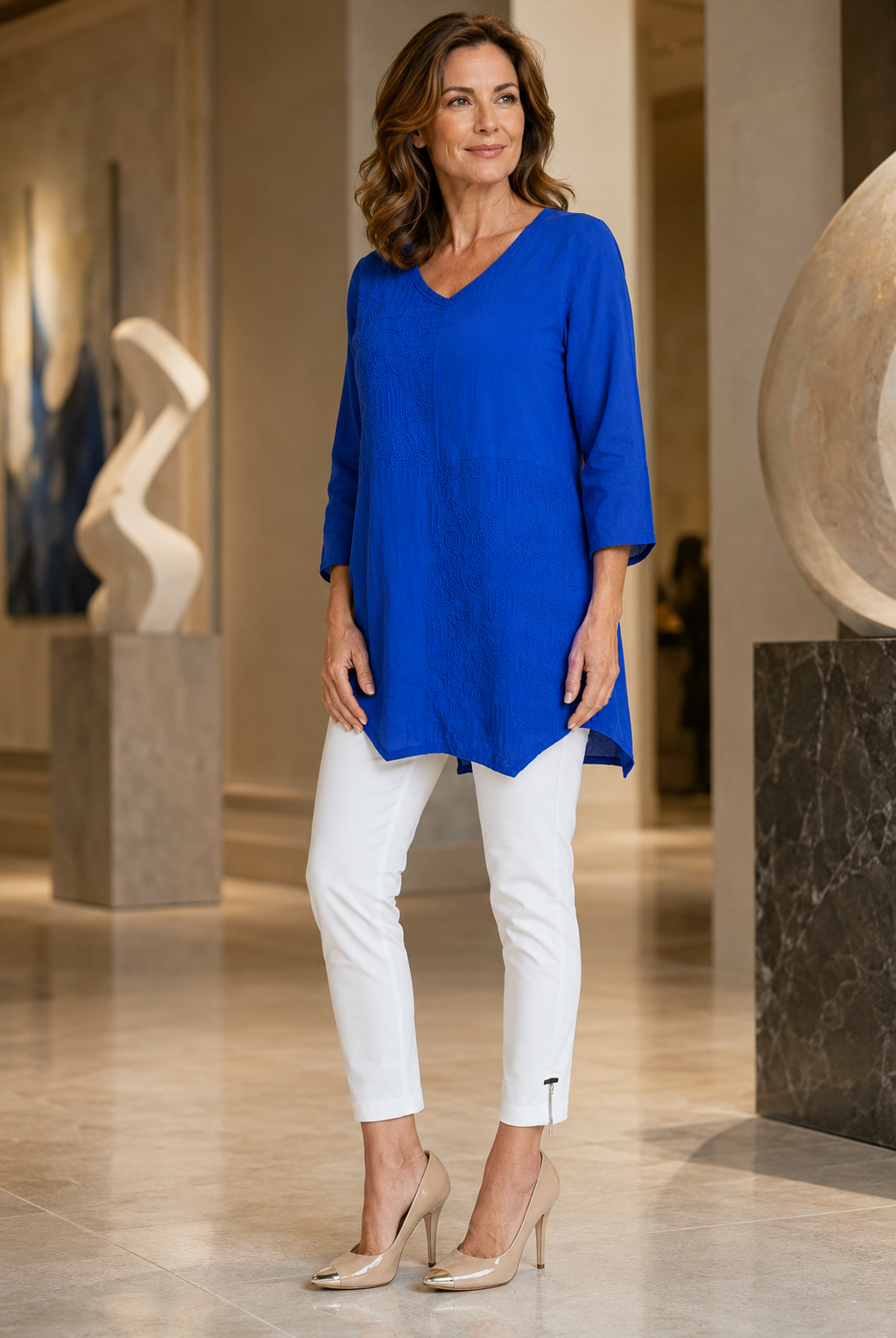 By JJ Embroidered Patchwork Tunic Top-V-403