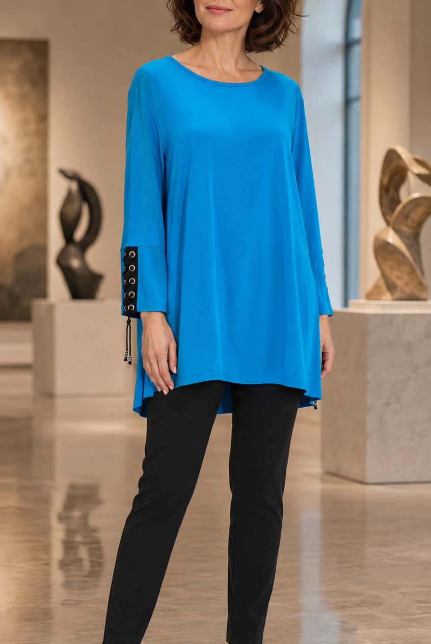 By JJ Grommet Lace-Up Sleeve Tunic Top-IT-104