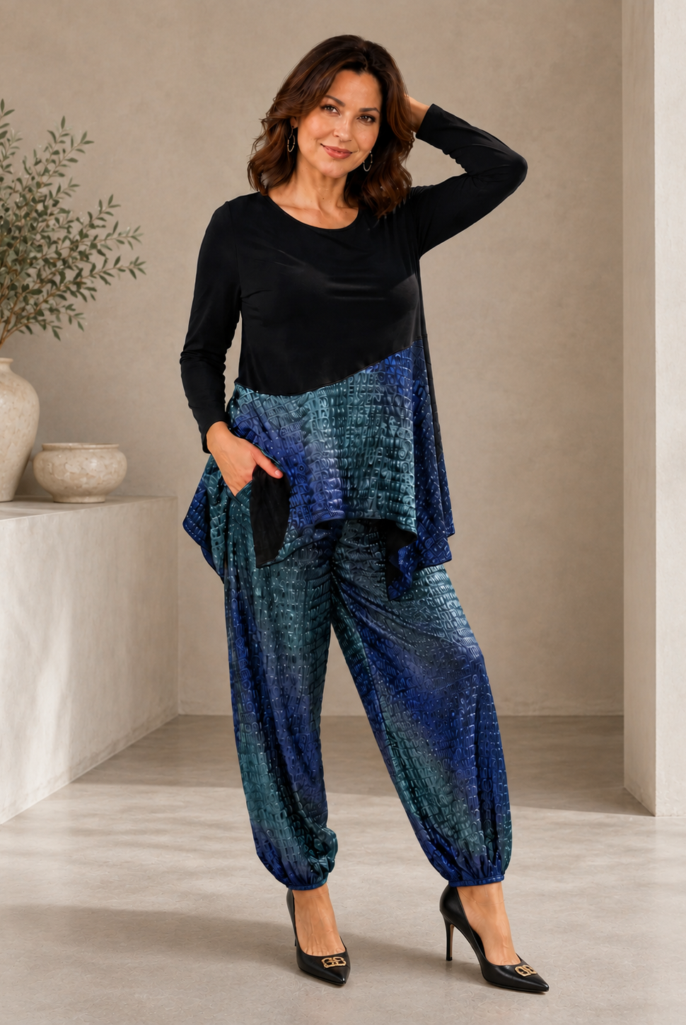 IC Collection Round Neck Asymmetrical Top-8063T, view 3