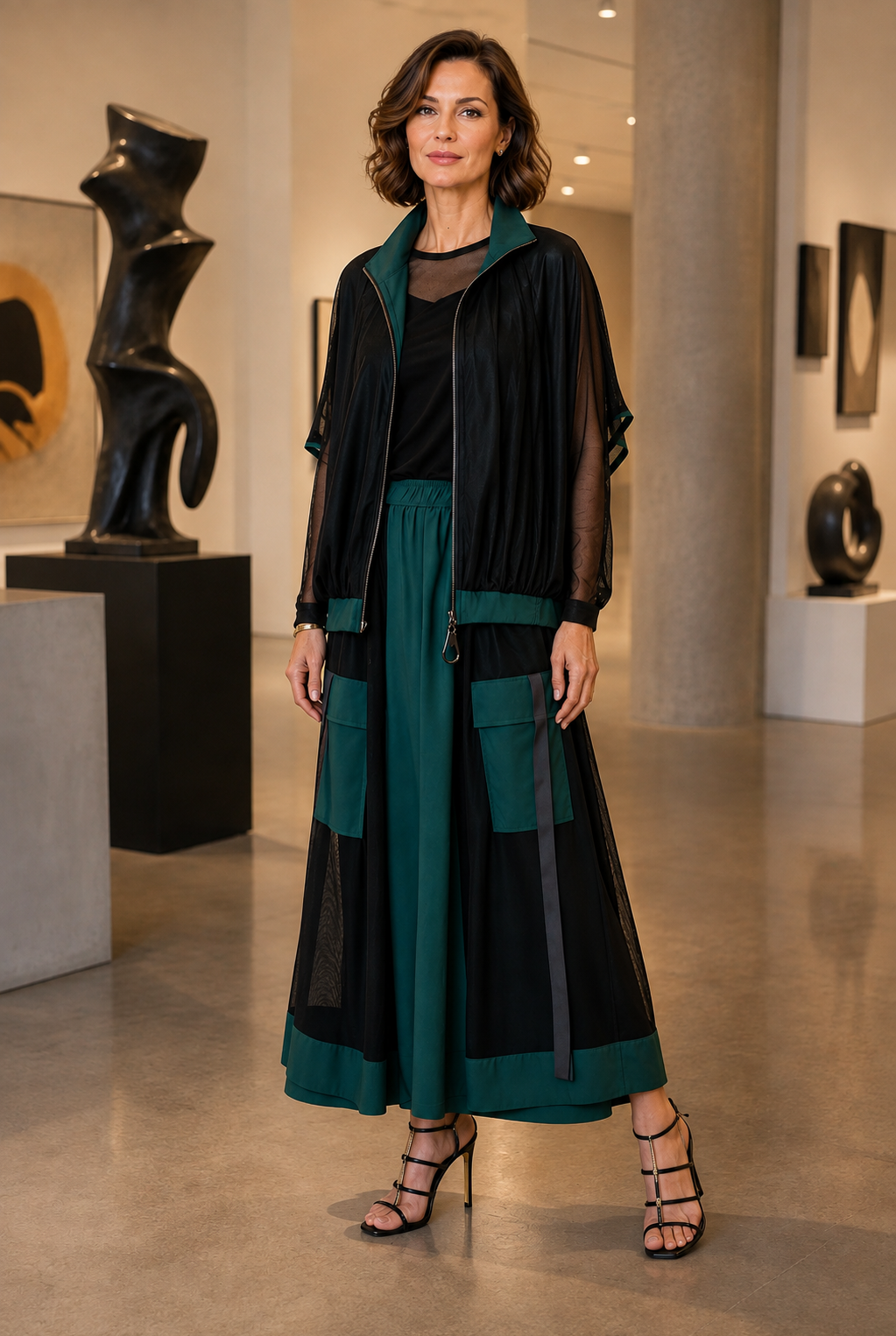 IC Collection Mesh Layered Wide Leg Pant-8061P, view 3