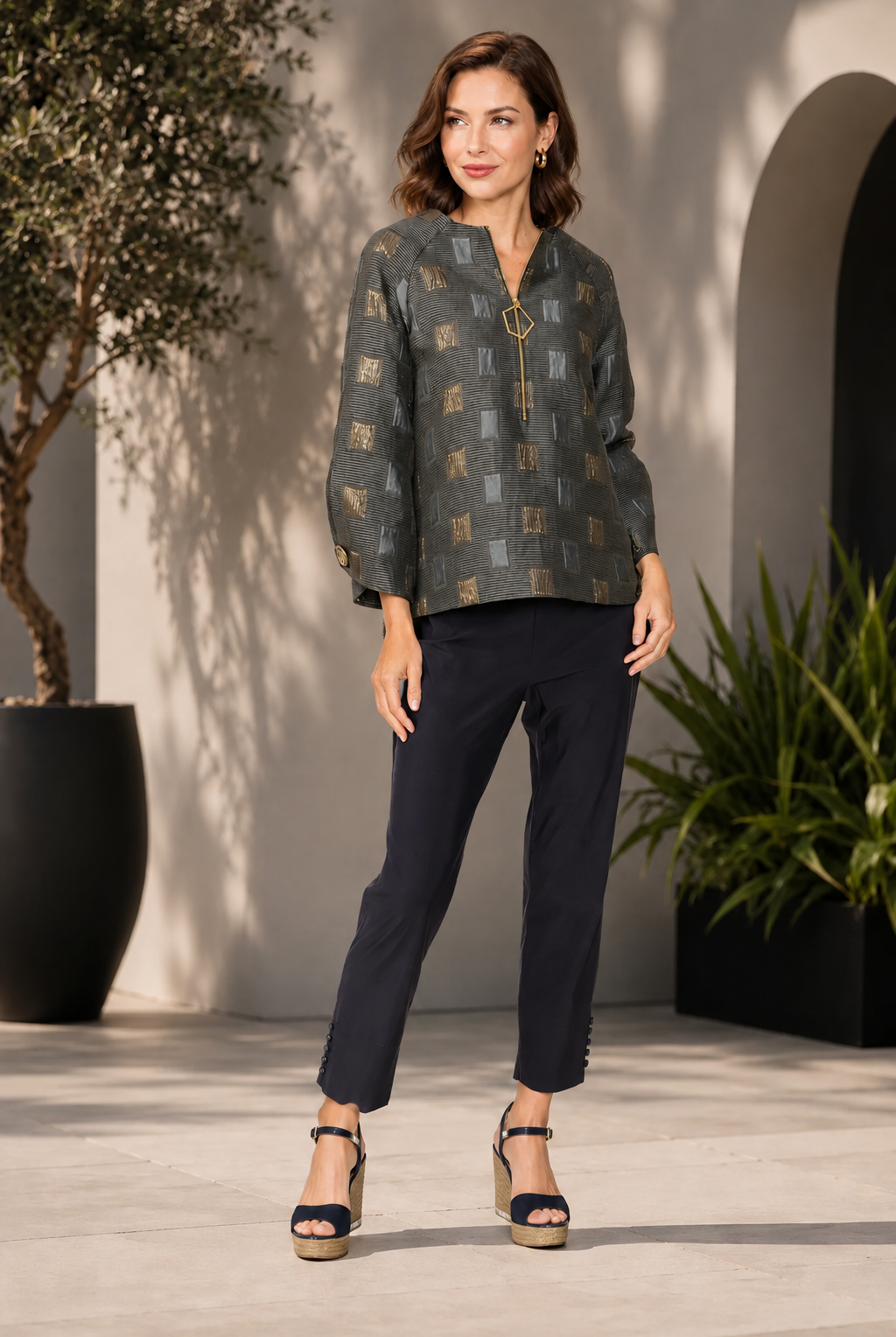 IC Collection Zip Front Tunic-8251T, view 3