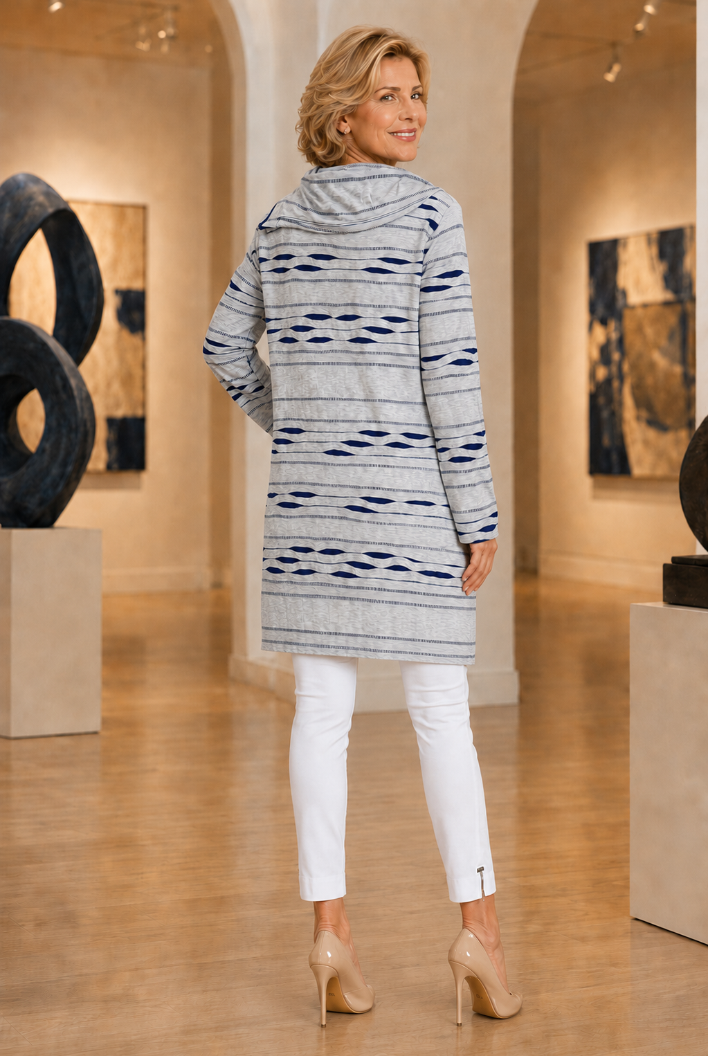 By JJ Asymmetrical Zip-Neck Striped Tunic Top-KT-101T, view 3