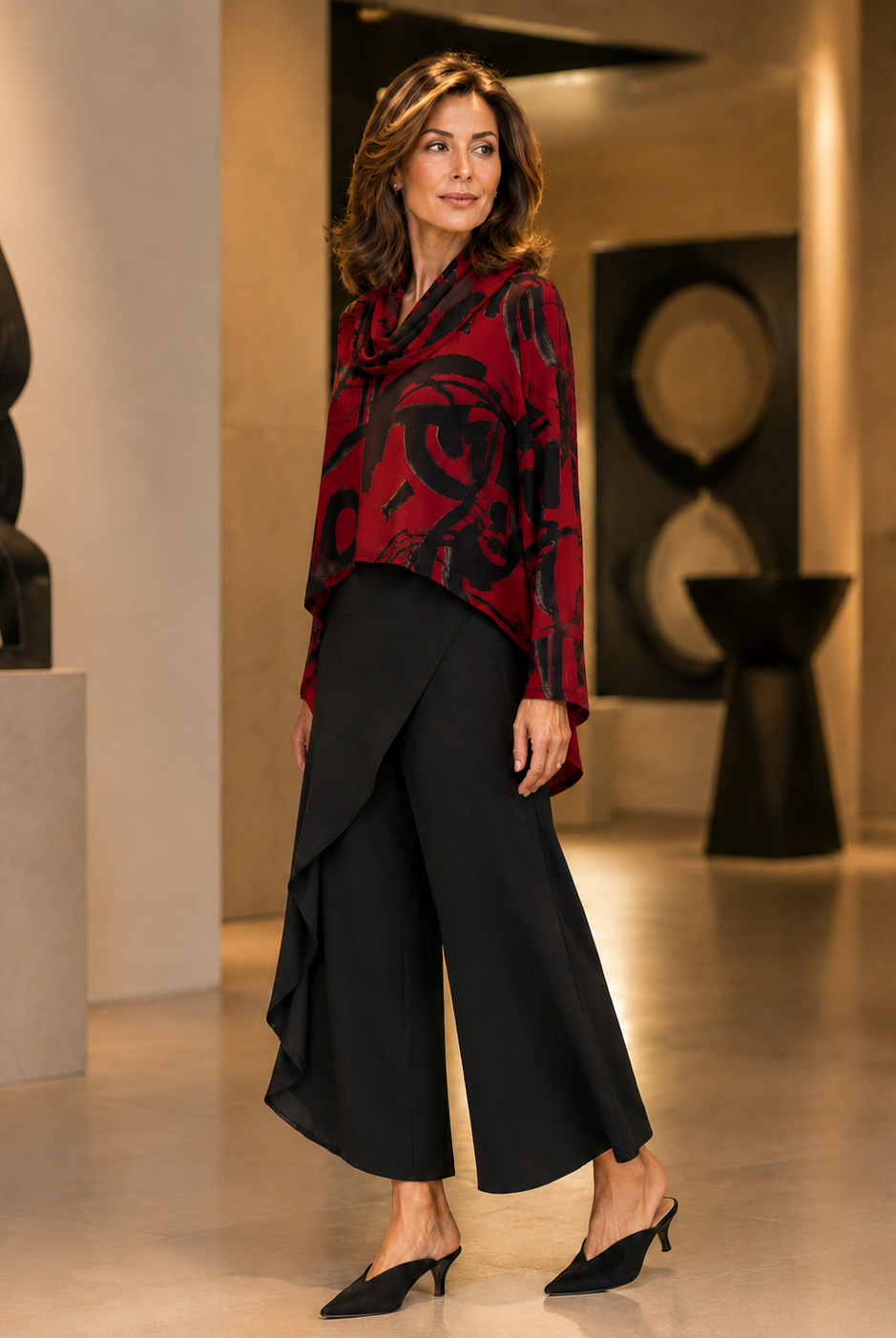By JJ Abstract Cowl-Neck Topper-IP-406, view 2
