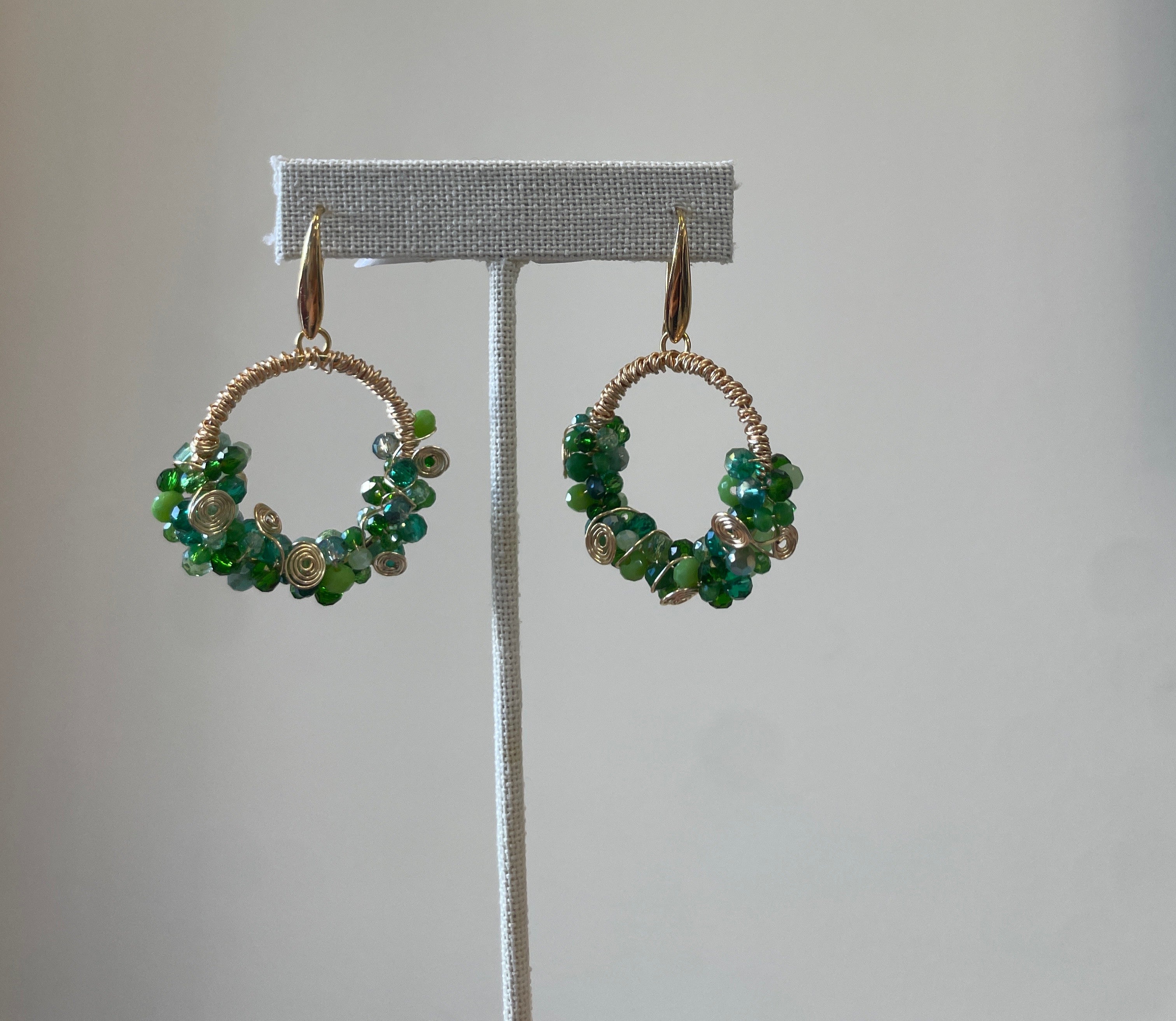 LPL Rosca Green Crystals Gold Filled Earrings-UA2