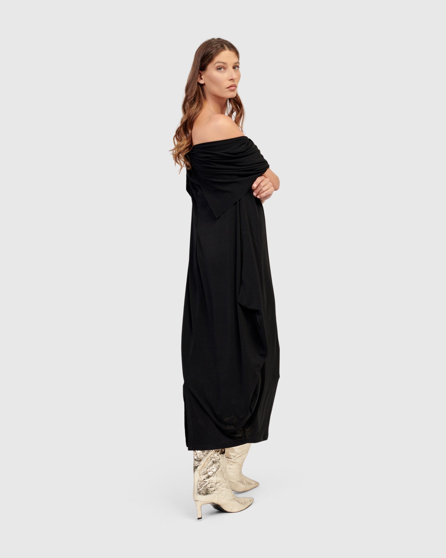 Alembika Savoir Off Shoulder- Maxi Dress-ED706B