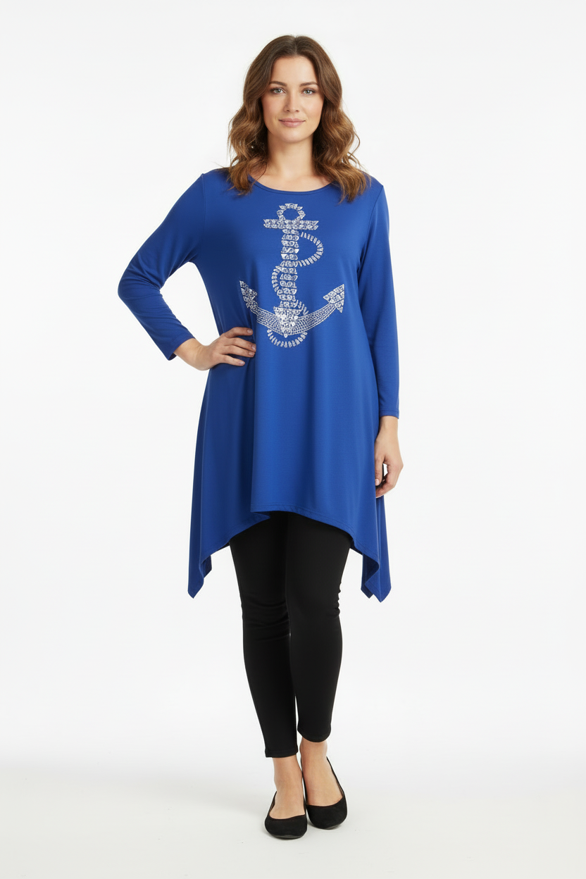 Gardy Rhinestone Anchor Graphic Tunic-2693