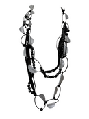 Multi-Strand Black & Silver Abstract Bead Necklace-W124