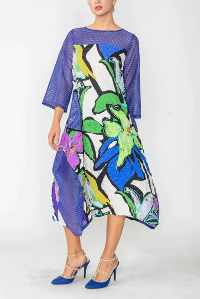 IC Collection Mesh Sleeve Floral Print Dress | Unique Apparel USA