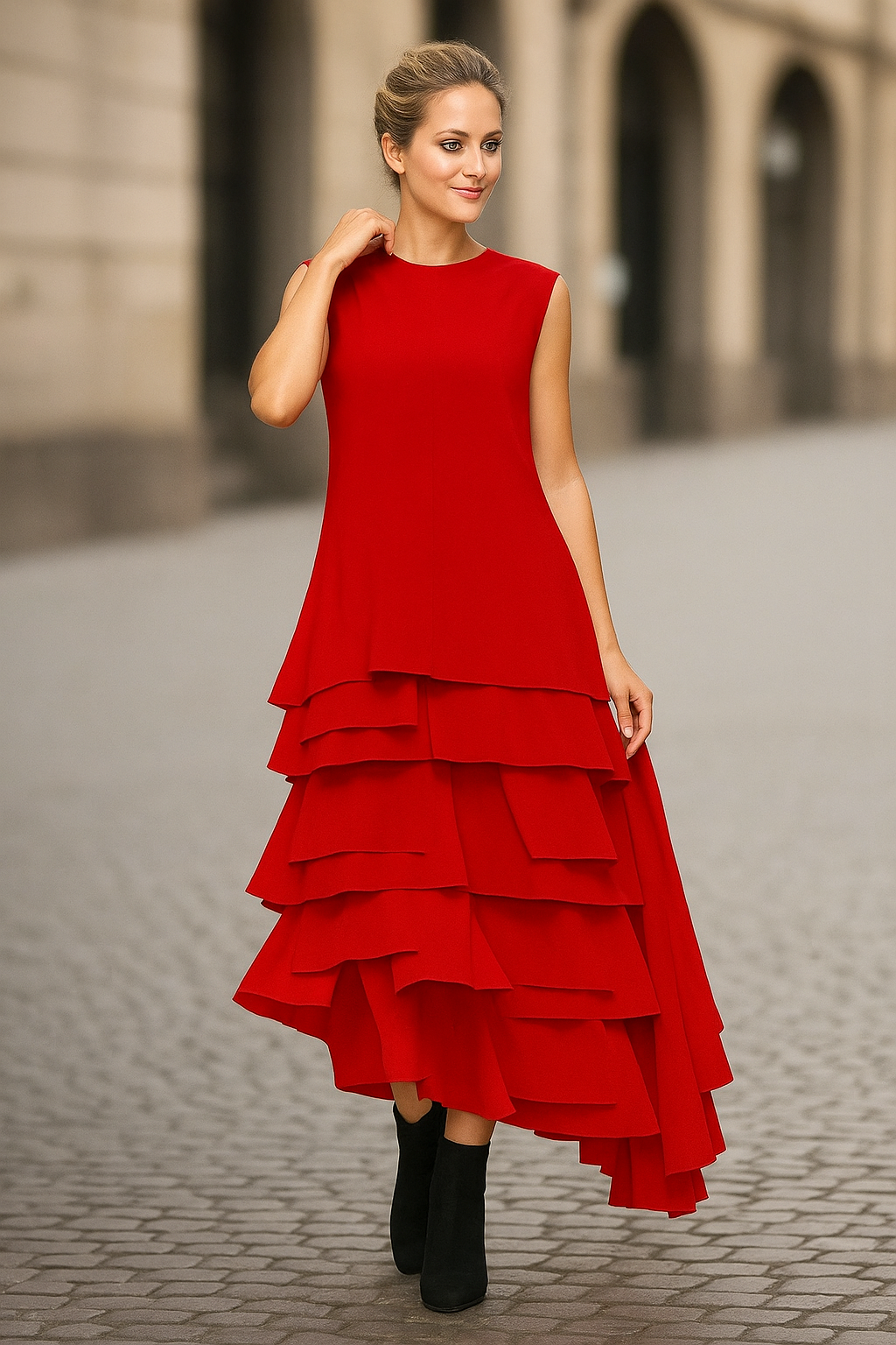 IC Collection-Ruffle Dress-7236D