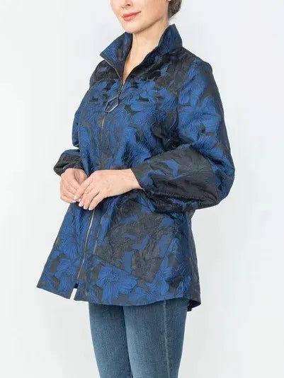 IC Collection Raised Floral Zip Up Jacket-IC-6673J