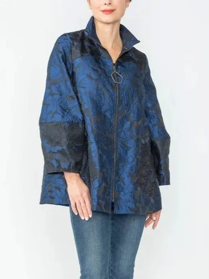 IC Collection Raised Floral Zip Up Jacket-IC-6673J