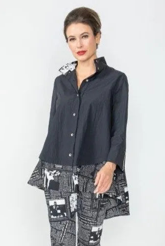 IC Collection Reverse Newspaper Button Up Blouse | Unique Apparel USA