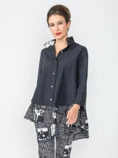 IC Collection Reverse Newspaper Button Up Blouse-IC-6919B