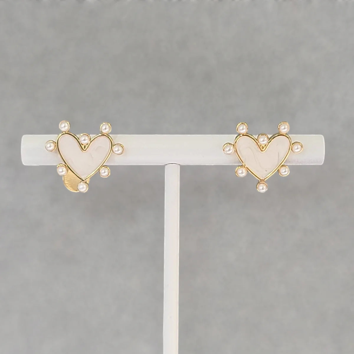 LPL-Mother Pearl Heart & Pearls Stud Earrings-2138