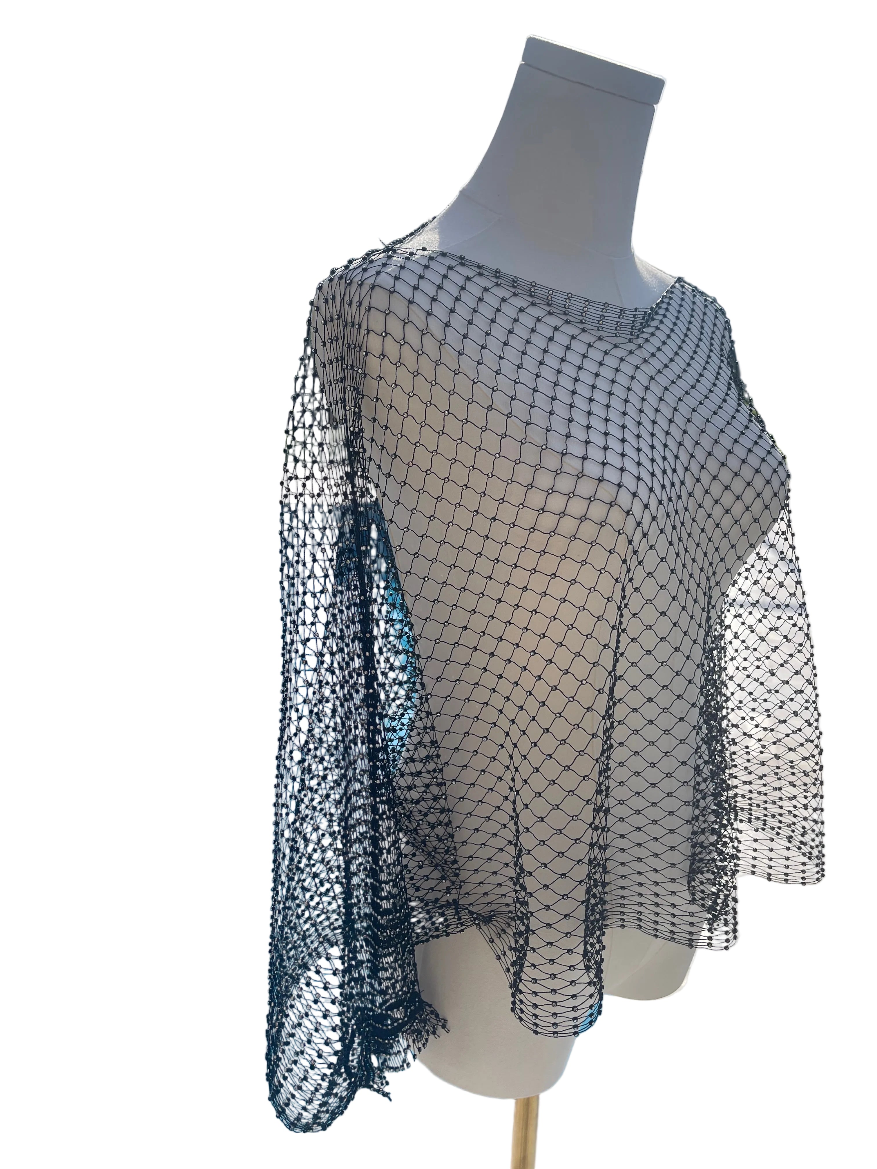 Gardy Rhinestone Mesh Crop Poncho Top-9811