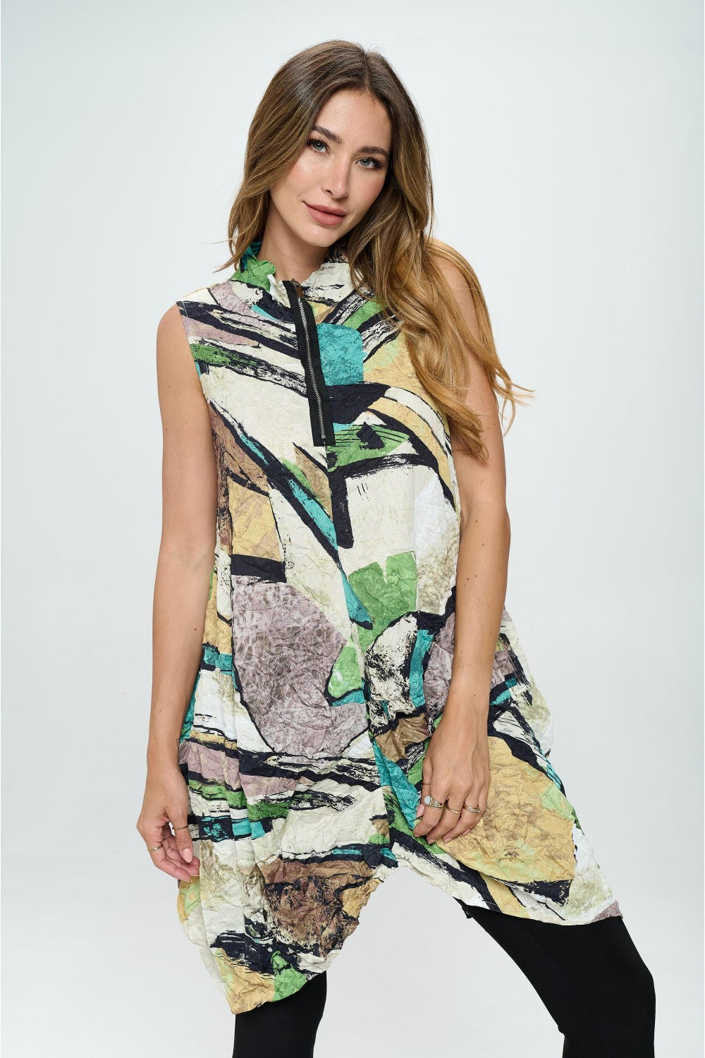By JJ Abstract Print Crinkle Tunic-IP-117