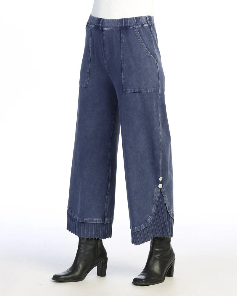 Jess & Jane Mineral Washed Wide-Leg Pant with Rib & Button Detail-M125