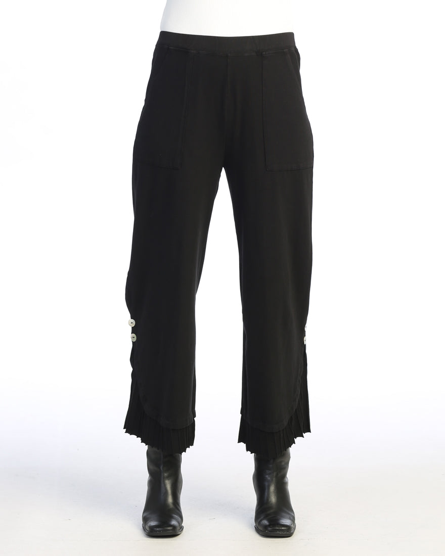 Jess & Jane Mineral Washed Wide-Leg Pant with Rib & Button Detail-M125