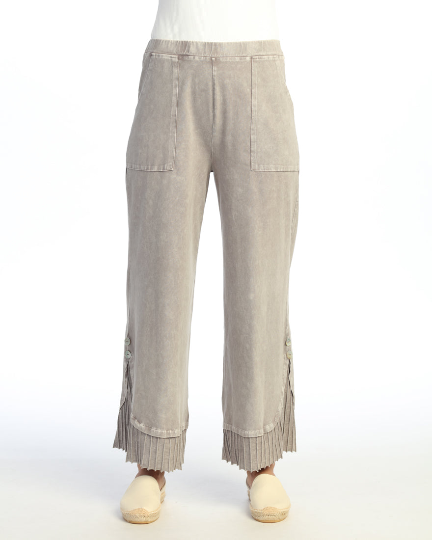 Jess & Jane Mineral Washed Wide-Leg Pant with Rib & Button Detail-M125