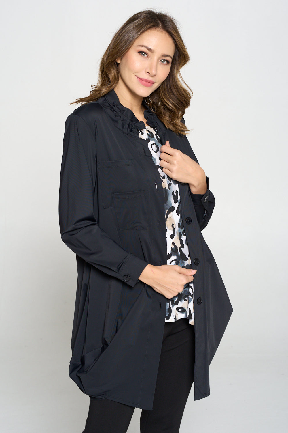 By JJ Wire Neck Stacked Pocket Jacket-PR-204-DUP