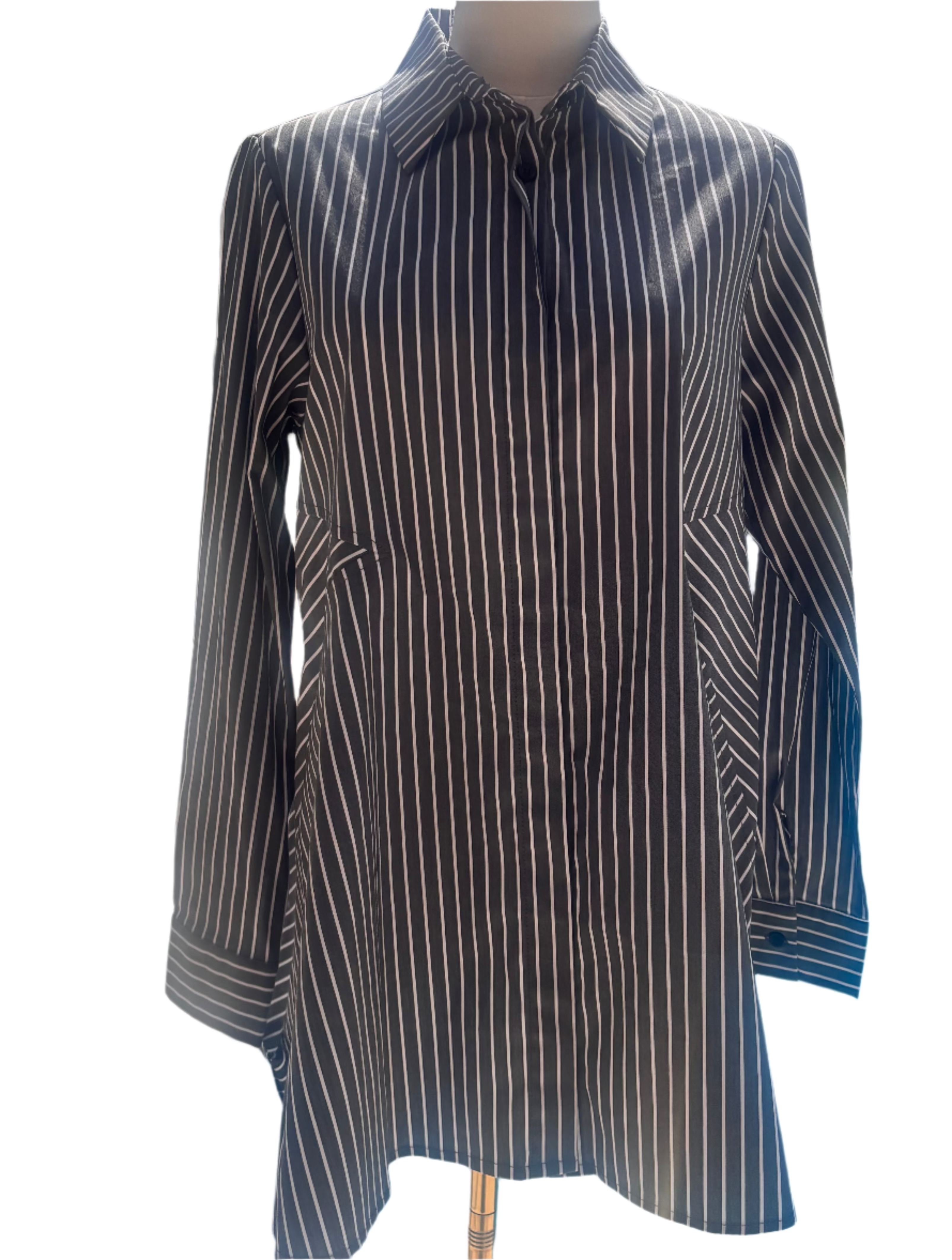 Comfy USA Striped Button Down Top-SN523BW