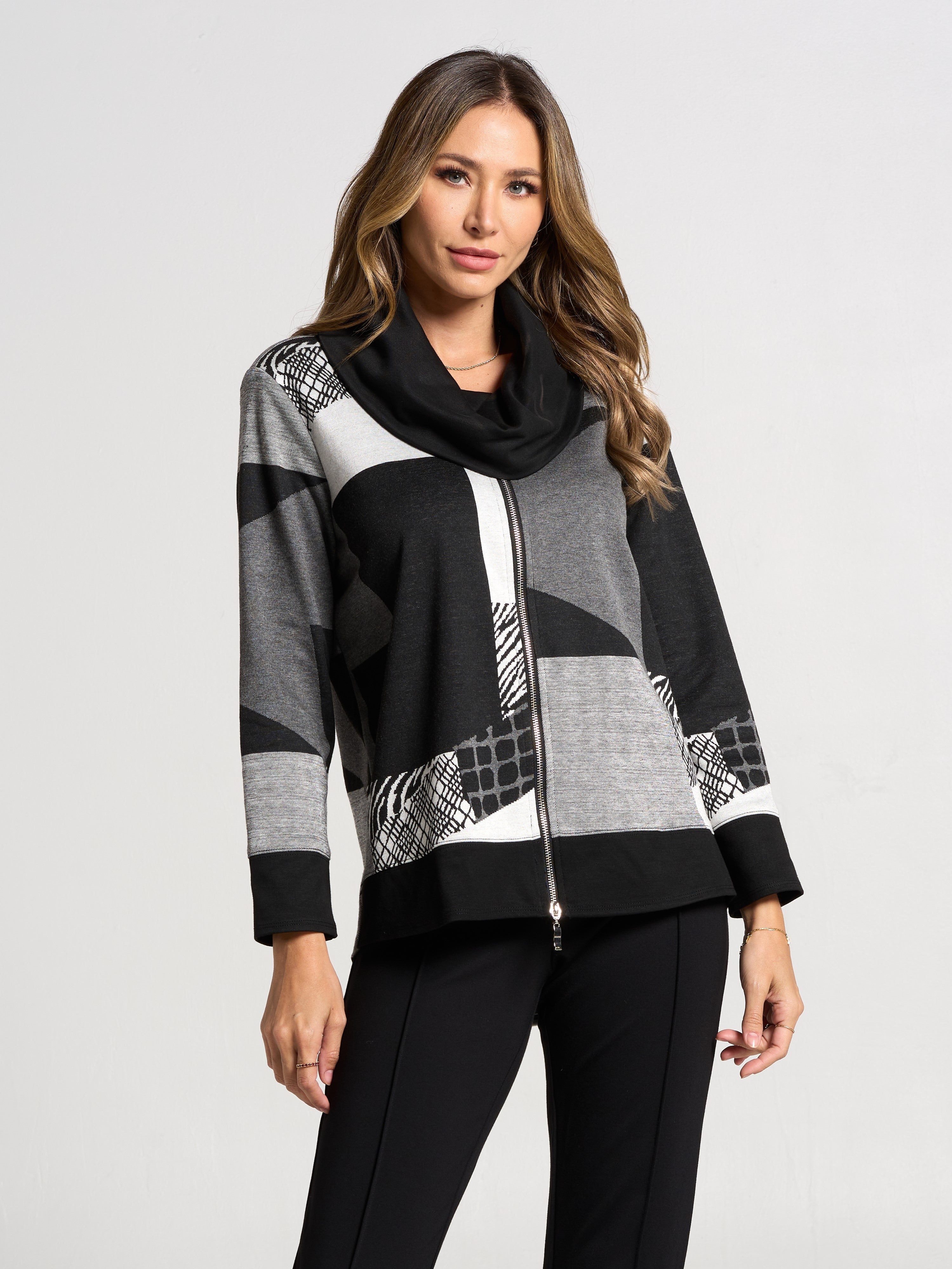 By JJ Mock Neck Zip Up Tunic-SS-117