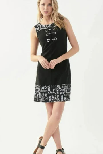 Joseph Ribkoff Black/Vanilla/Grey Grommet A-Line Dress | Unique Apparel USA