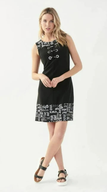 Joseph Ribkoff Black/Vanilla/Grey Grommet A-Line Dress-JR-221050