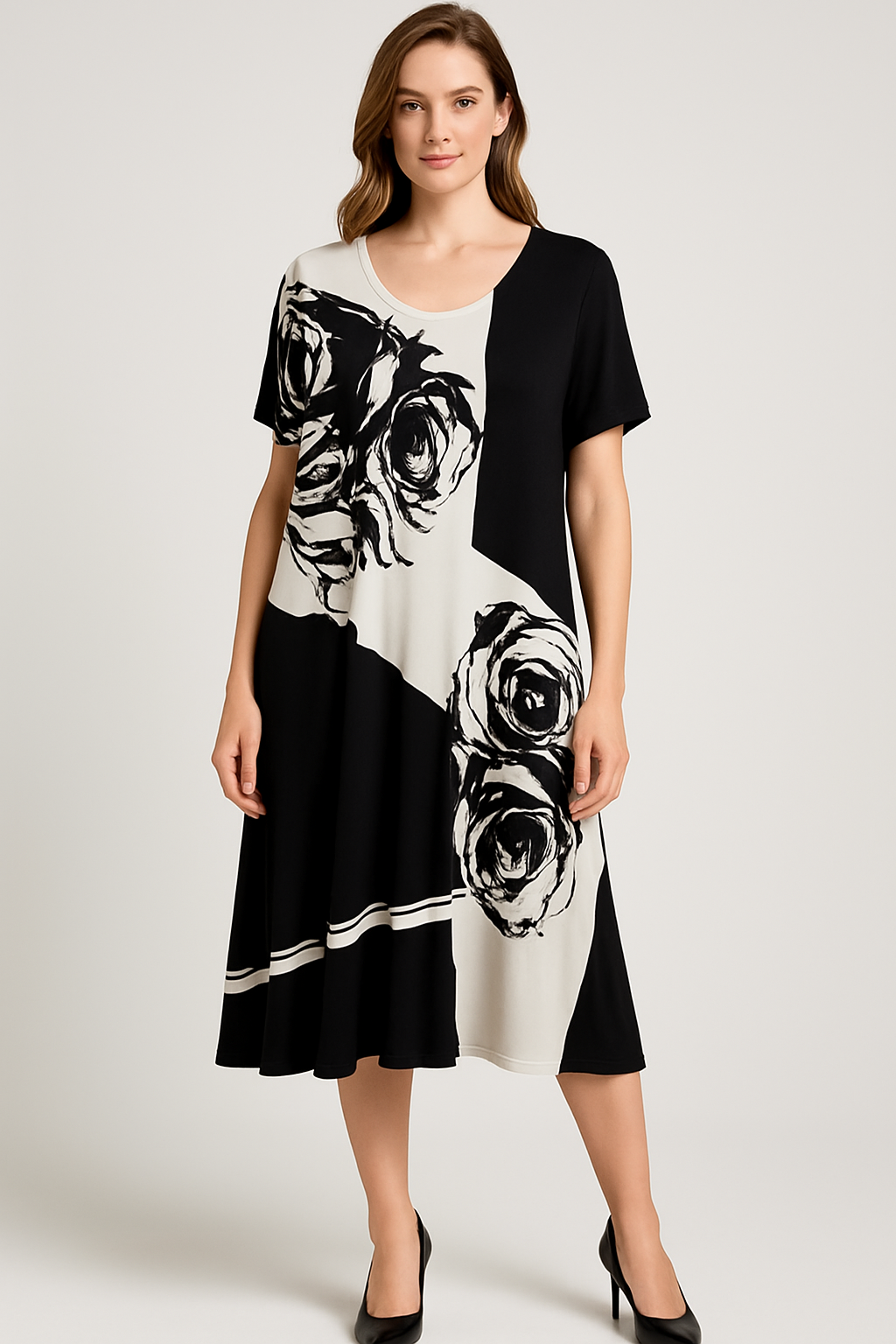 Alembika Abstract Rose Noir A-Line Dress-TD100W