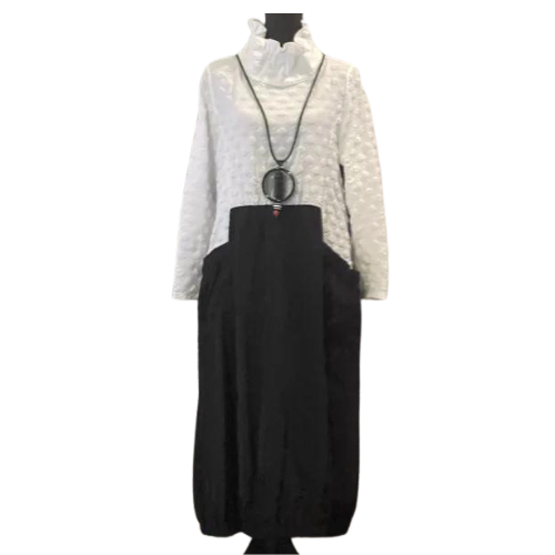 Moonlight Two Pocket Bubble Texture Dress-3604-WHT