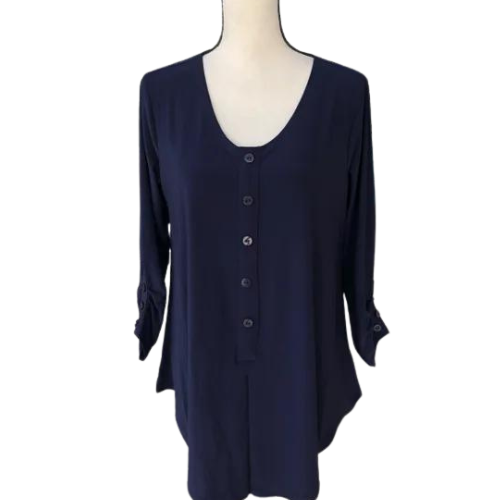 Vecceli Italy Button Down Jewel Neck Top-M1743