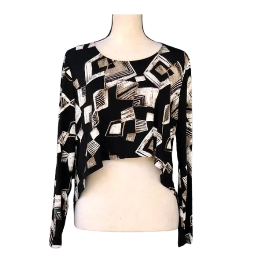 By JJ Moss Geo Taupe Print Topper-IT-208P-B