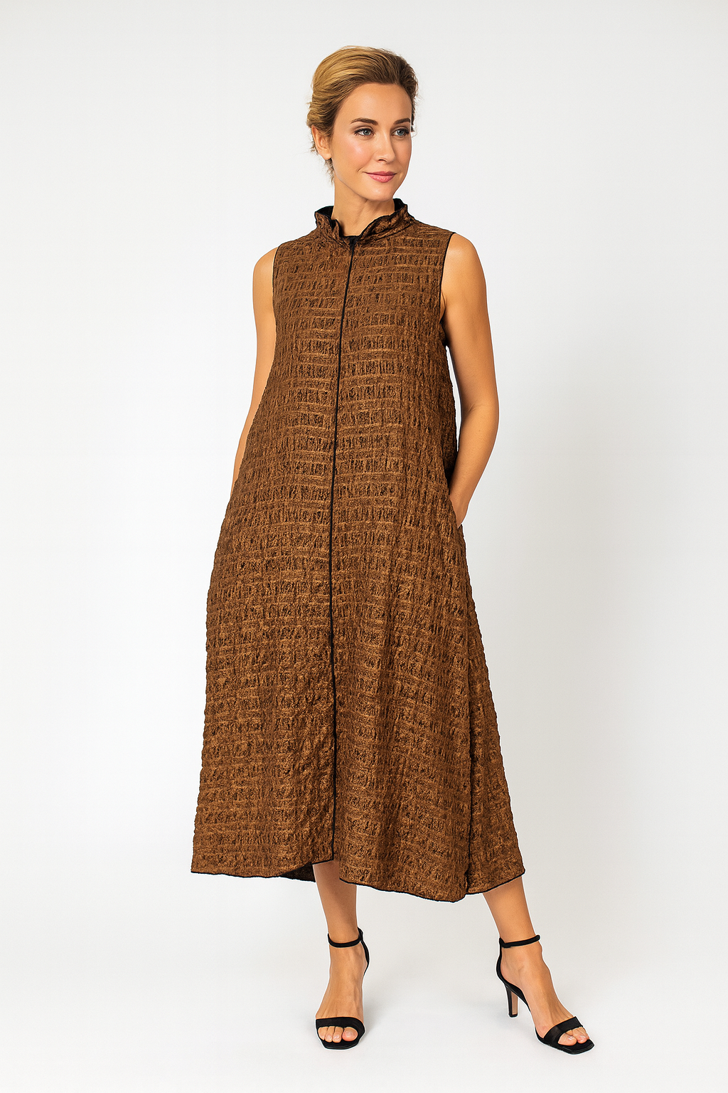 IC Collection Mock Neck Sleeveless Swing Dress-7173D