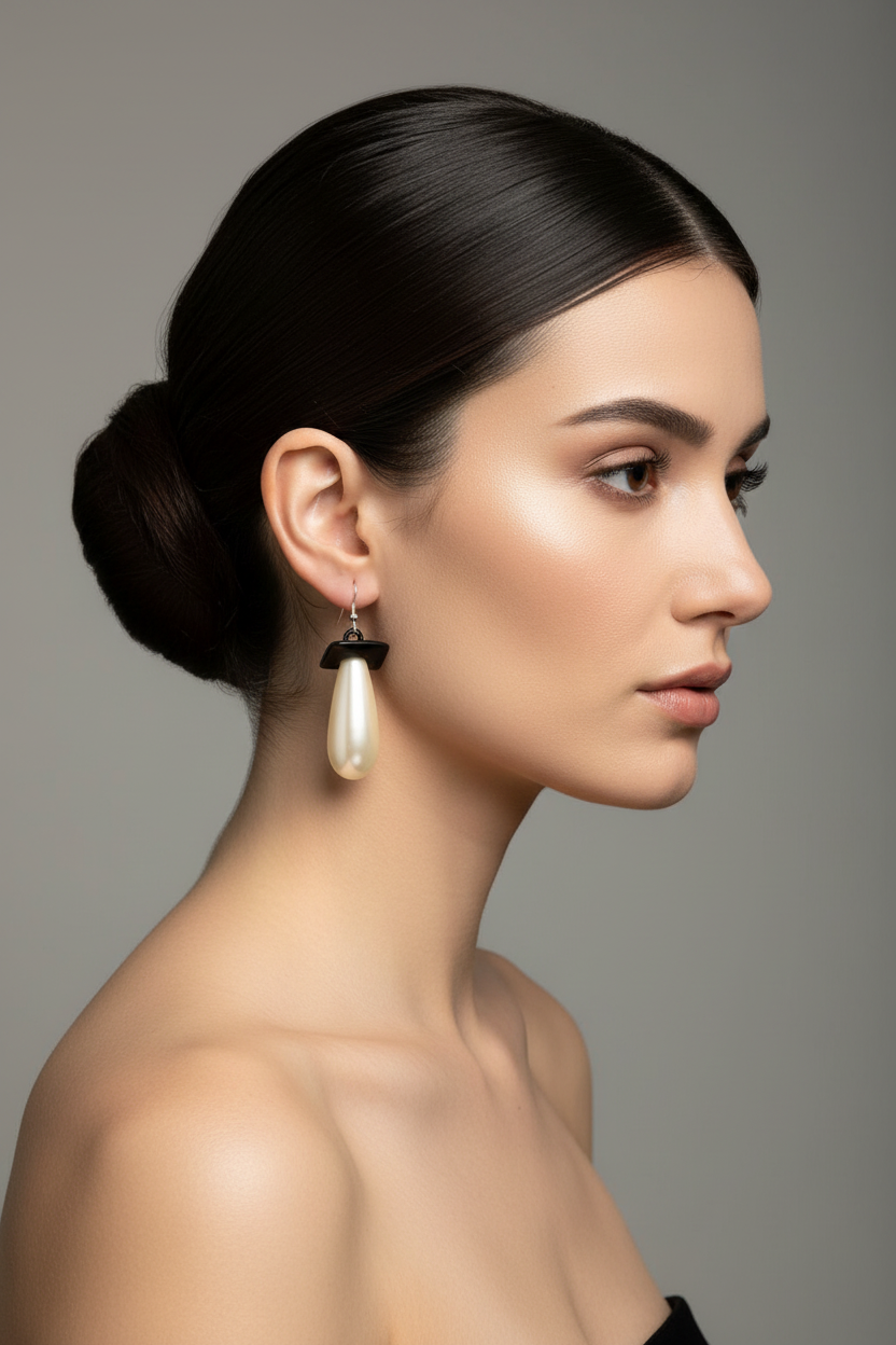 Jeff Lieb Modern Black & Pearl Statement Drop Earrings-77665