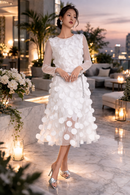 IC Collection Mesh Sleeve Petal Dress 6472D