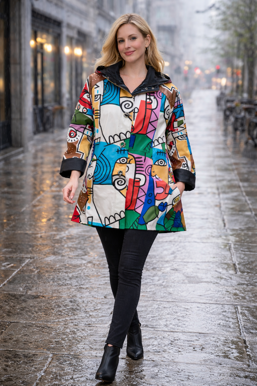 Oopera Reversible "Cubism Art"Raincoat-J5241RW-1