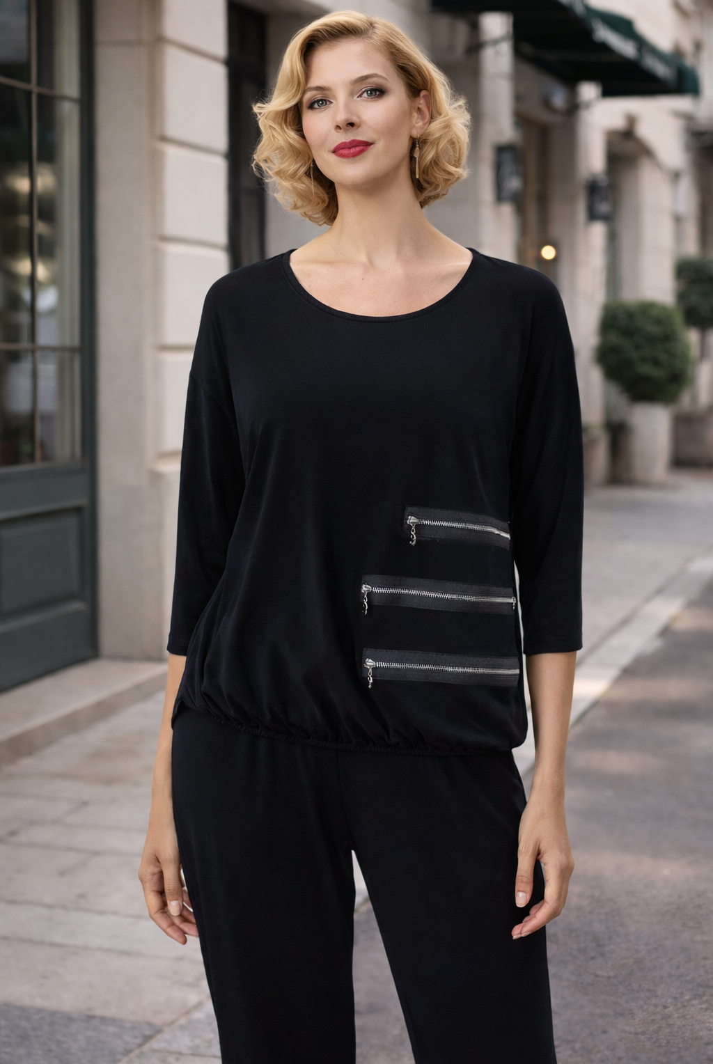 Joseph Ribkoff Zip Detail Top | Unique Apparel USA