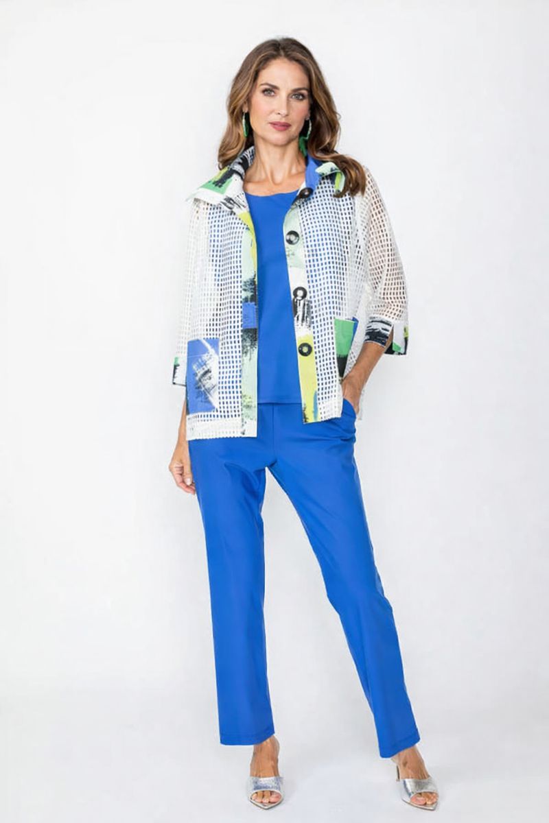 IC Collection Artful Mesh Statement Jacket with Button Front-7897J