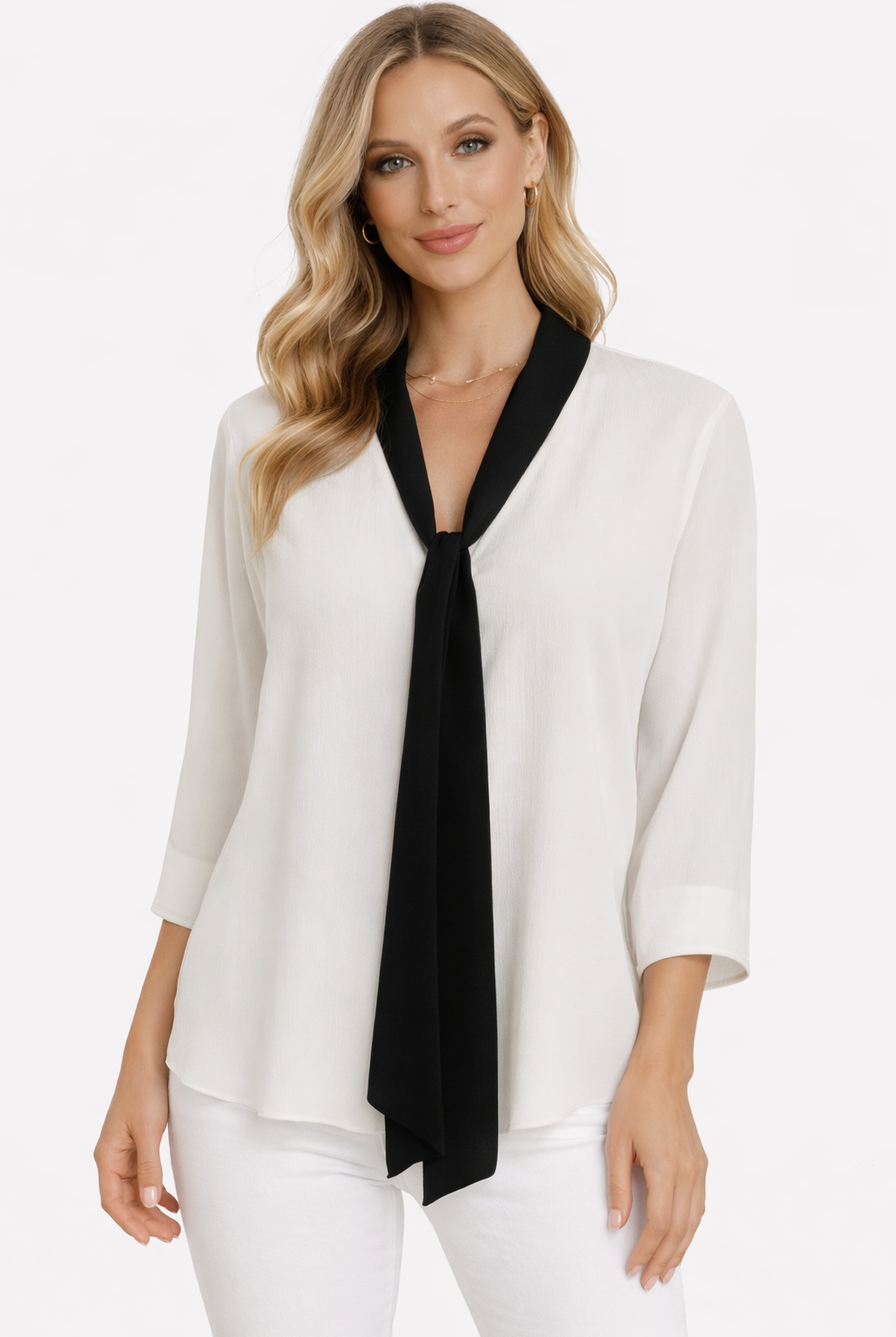 Joseph Ribkoff Classic Contrast Tie-Neck Blouse 221094 | Unique Apparel USA
