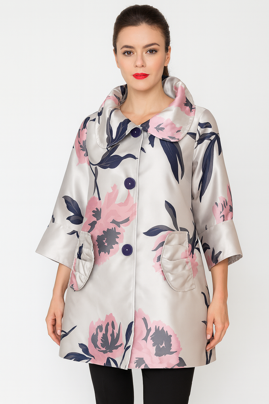 IC Collection Cowl Neck Cherry Blossom Jacket-IC-6079J