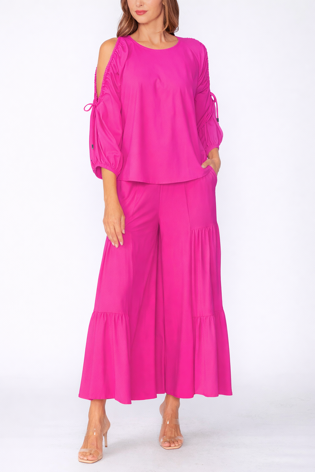 IC Collection Tie-Sleeve Cold Shoulder Dolman Top-7637TB