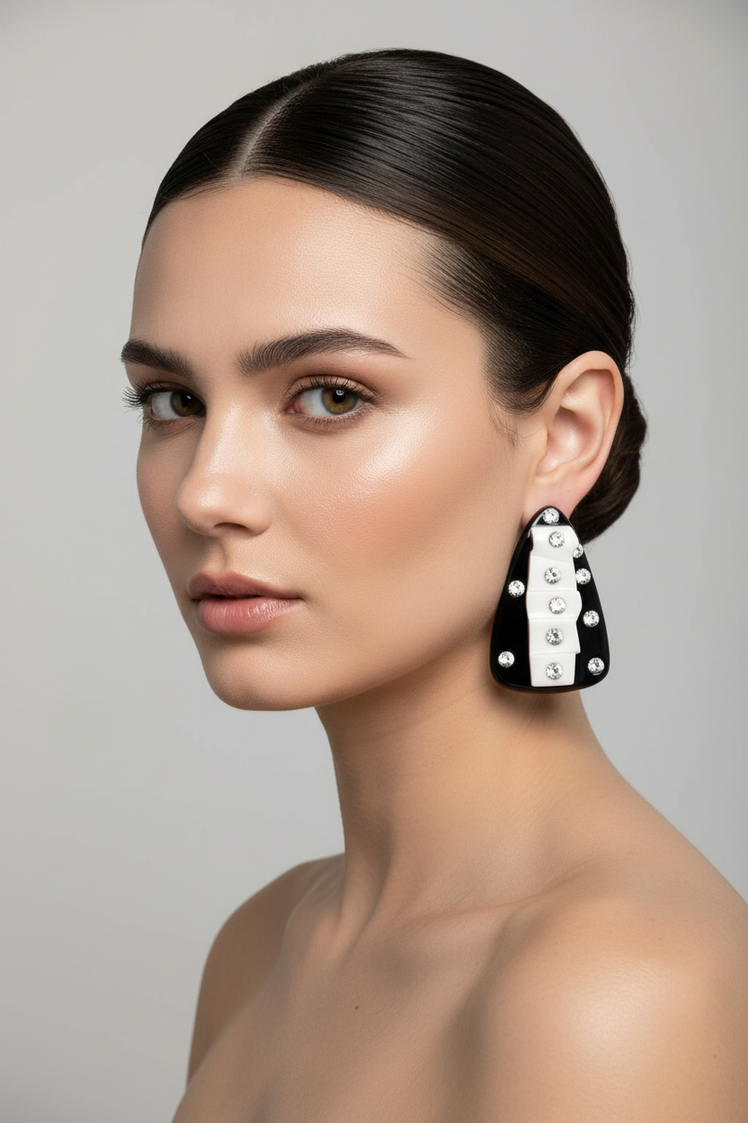 Jeff Lieb Black & White Crystal Statement Drop Earrings-0032