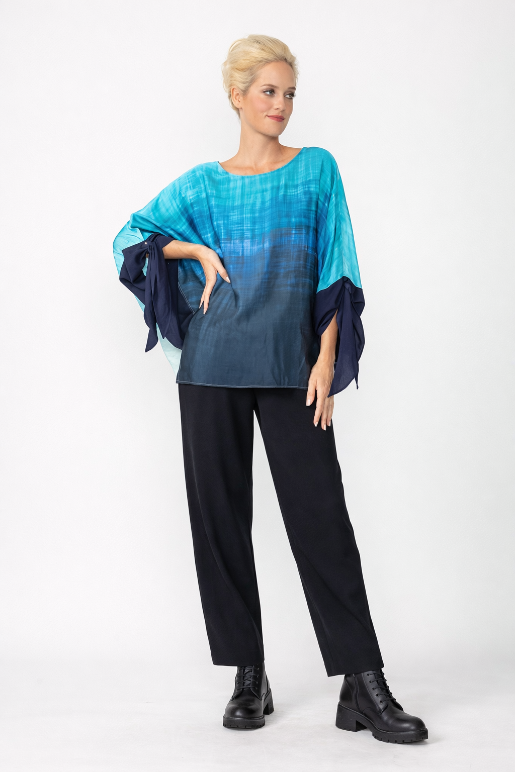 Ombrette Pancho with Knot Sleeve-6868T-BLUE
