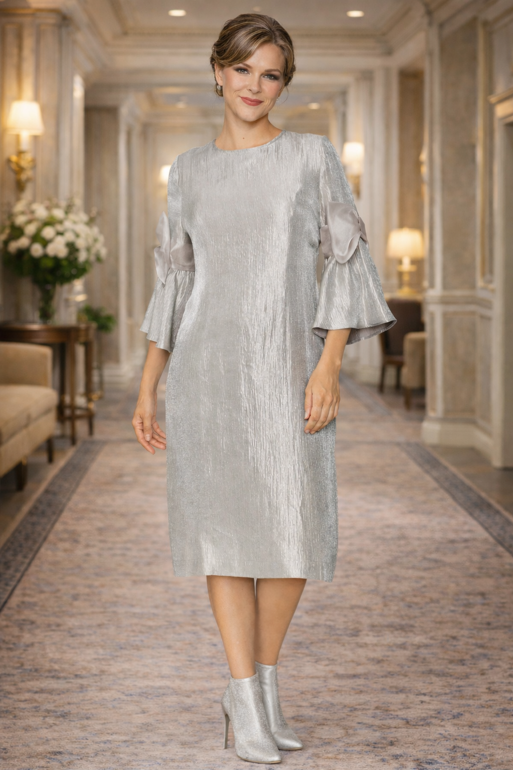 IC Collection Organza Sleeve Shimmer Shift Dress | Unique Apparel USA
