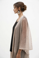 Joseph Ribkoff Woven Open Stitch Draped Cover-Up With Fringe-262973