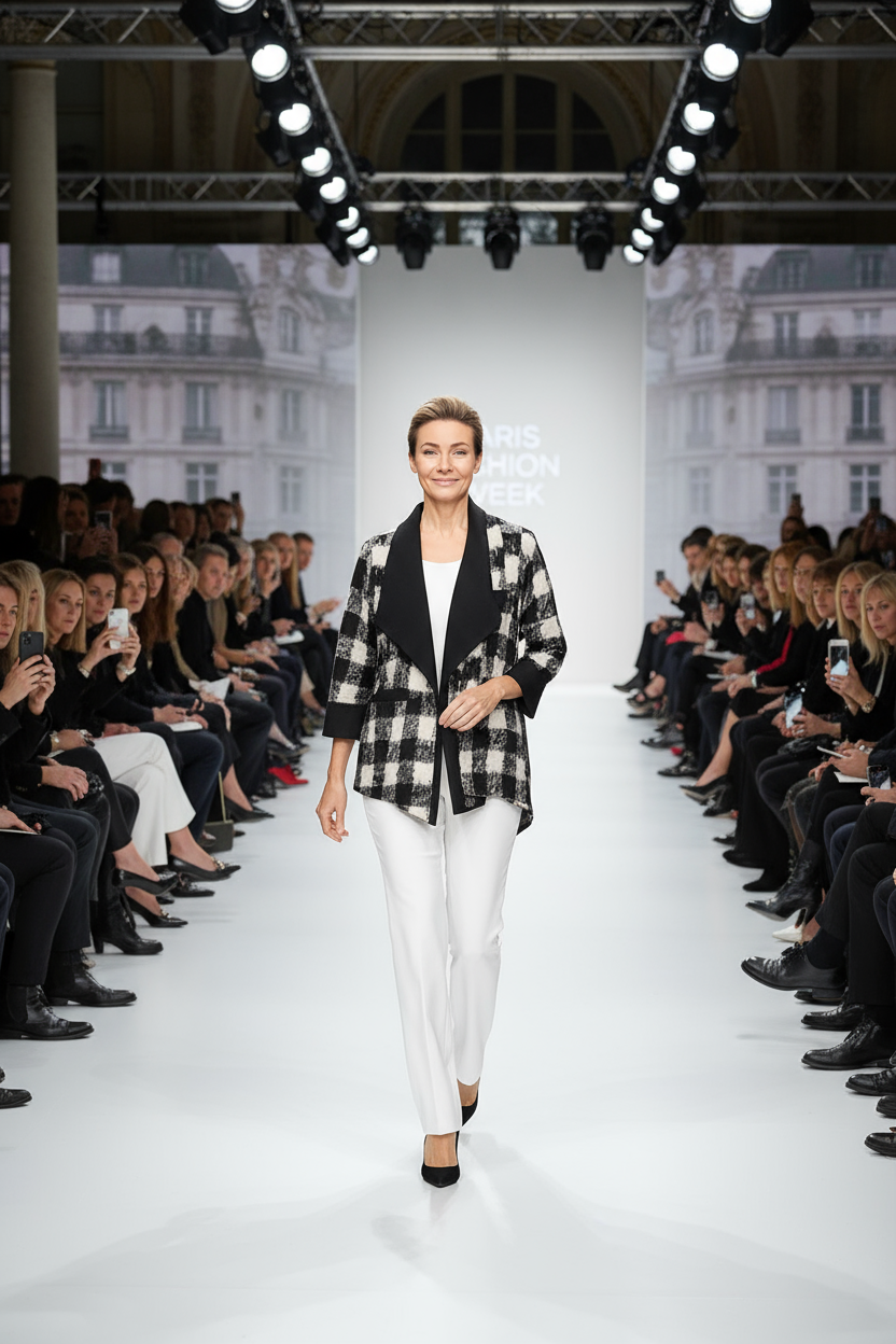 IC Collection Asymmetrical Black & White Check Jacket-7558J