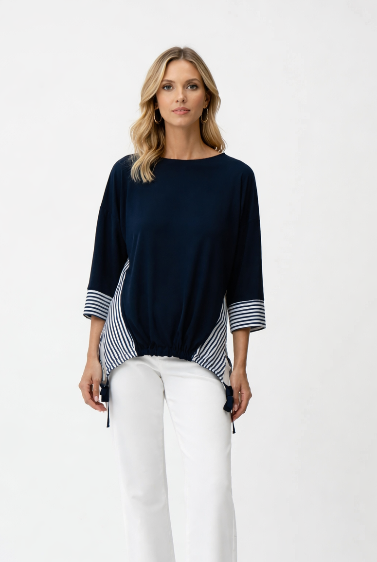Joseph Ribkoff Silky Knit Stripe High-Low Top | Unique Apparel USA