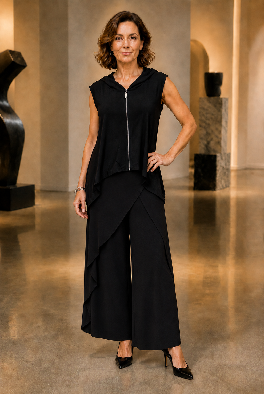 By JJ Zip-Front Hooded Tunic Vest-IT-247, view 2