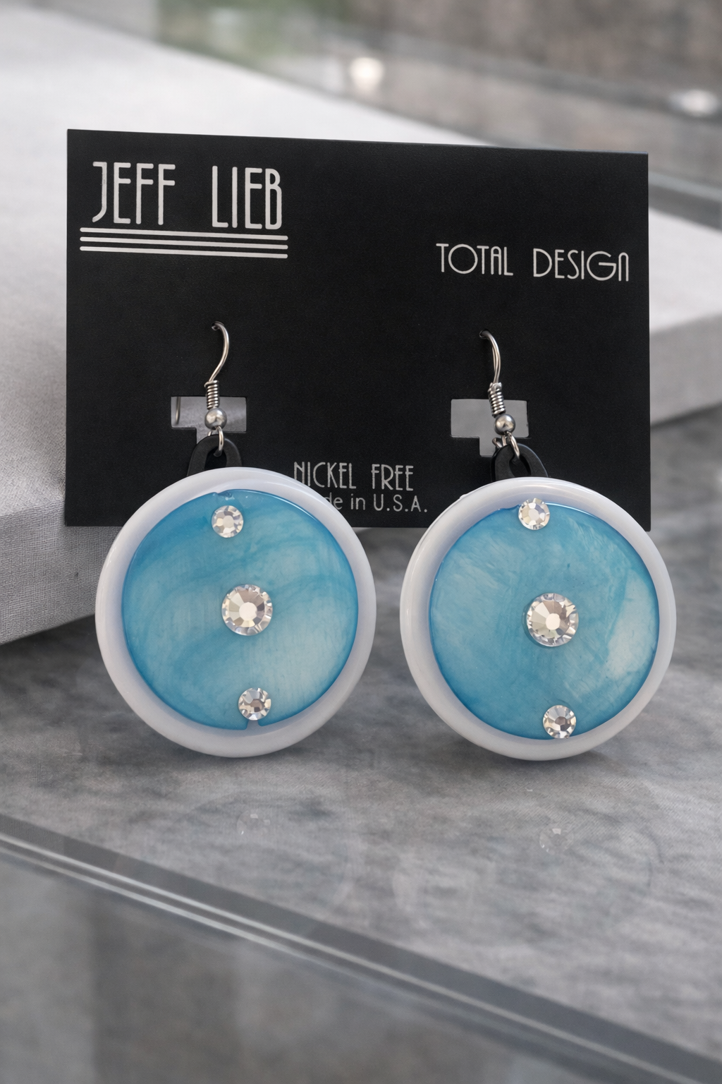 Jeff Lieb Modern Blue Resin Statement Earrings with Crystal Accents-5312