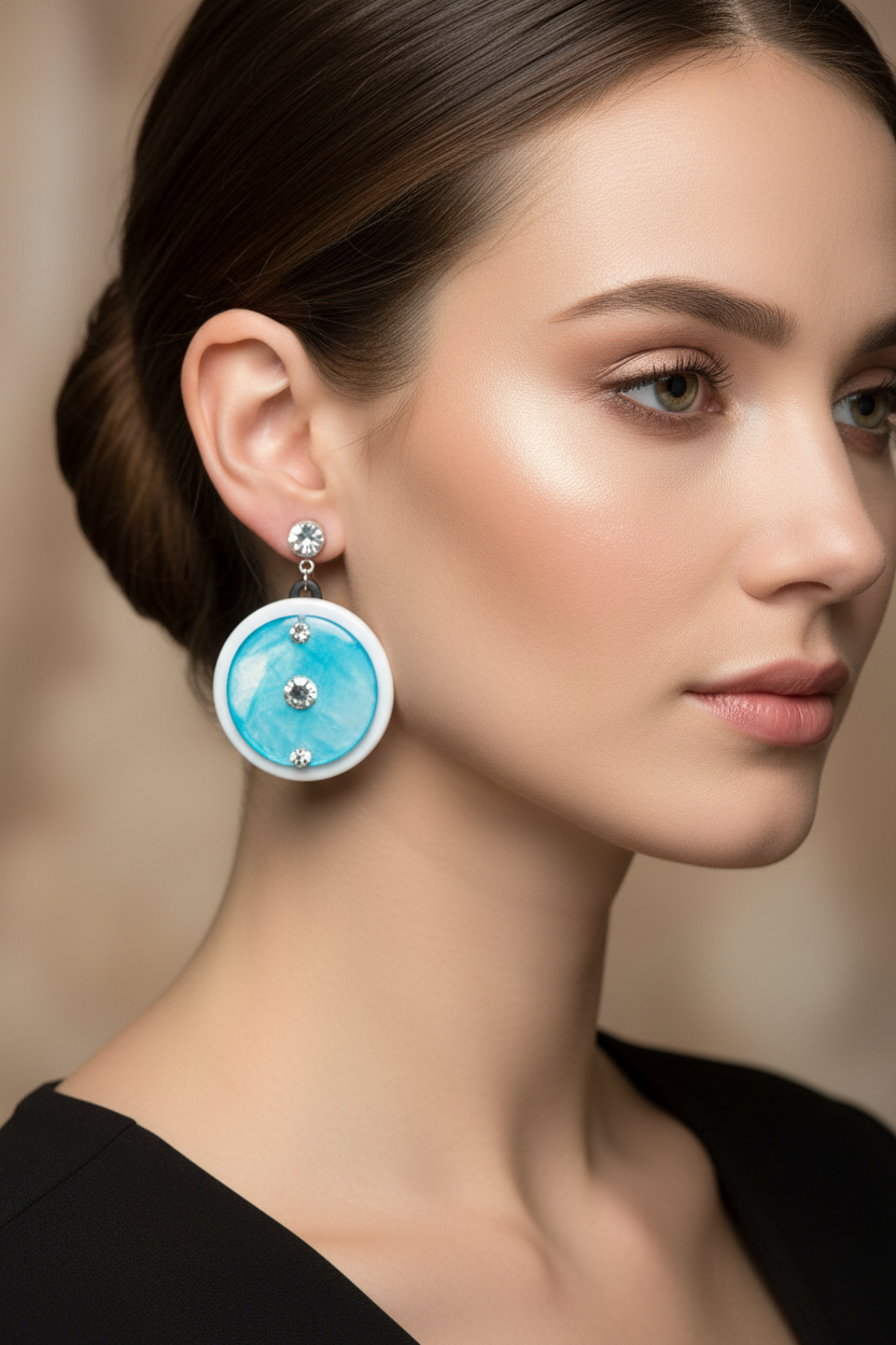 Jeff Lieb Modern Blue Resin Statement Earrings with Crystal Accents-5312